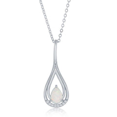 Sterling Silver White Opal Pear Shaped CZ Pendant