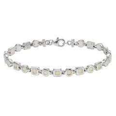 Sterling Silver White Opal Squares and Circles Link Bracelet, 7