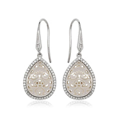 Sterling Silver White Teardrop Cut Out MOP Earrings