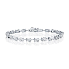 Sterling Silver White-Topaz Oval Gemstone Link Tennis Bracelet