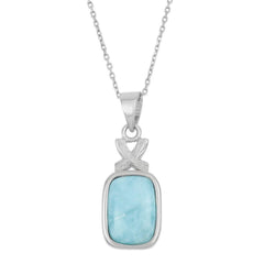 Sterling Silver X Design Larimar Rectangle Pendant