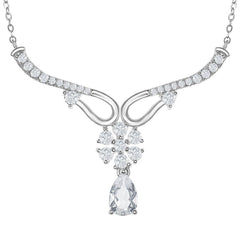 Sterling Silver Y Design Flower Bridal Necklace