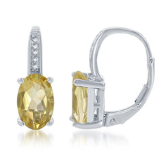 Sterling Silver Yellow Oval Citrine Topaz Earrings