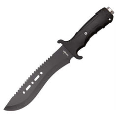 Survivor Knife - Black Stainless Fixed Recurve Blade Rubberized Handle | HK-729BK