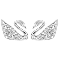 Swarovski Women's Rhodium-Plated Clear Crystal Swan Pierced Earrings, 3/8