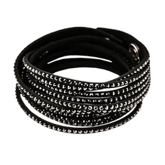 Swarovski 1179237 Women's Slake Black Alcantara Crystal Accented Twisted Bracelet, 14-1/8