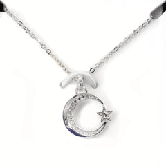 Swarovski Crystal Crescent Moon and Star Silver Pendant Necklace | 5431860