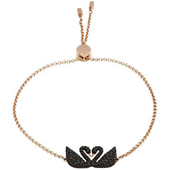 Swarovski Women's Bracelet - Iconic Swan Black Crystal Rose Gold Plated | 5451389