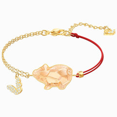 Swarovski Women's Bracelet - Pets Pink Crystal Pig Yellow Gold and Red Cord | 5454468