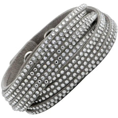 Swarovski Women's Bracelet - Slake Grey Suede With Clear Crystals Wrap | 5181989