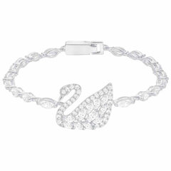 Swarovski Women's Bracelet - Swan Lake Design Rhodium Plated Crystal Pave | 5379947