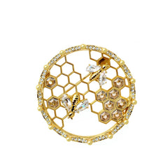Swarovski Women's Brooch - Bee A Queen Yellow Gold White Crystal Honeycomb | 5501079