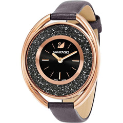 Swarovski Women's Crystal Watch - Crystalline Oval Black Dial Leather Strap | 5230943