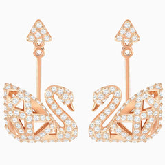 Swarovski Women's Earrings - Facet Swan Crystals Pave Rose Gold Pierced | 5358058