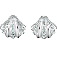 Swarovski Women's Earrings - Shell Rhodium Plated Blue Crystals Pierced | 5526494
