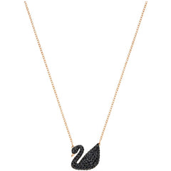 Swarovski Women's Pendant with Chain - Iconic Swan Black and Rose Gold | 5204134