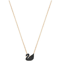 Swarovski Women's Pendant with Chain - Iconic Swan Black Rose Gold, Small | 5204133