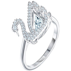 Swarovski Women's Ring - Dancing Swan Rhodium Plated and Crystal, Size 6.75 | 5520712