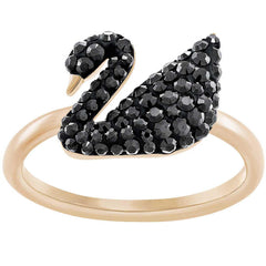 Swarovski Women's Ring - Iconic Swan Black Crystal Rose Gold, Size 52 | 5366585