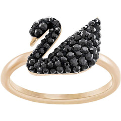 Swarovski Women's Ring - Iconic Swan Black Crystal Rose Gold, Size 58 | 5366580
