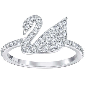 Swarovski Women's Ring Iconic Swan Clear Crystal Silver Tone, Size 52