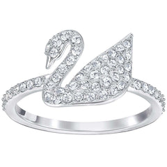 Swarovski Women's Ring - Iconic Swan Clear Crystal Silver Tone, Size 58 | 5250744