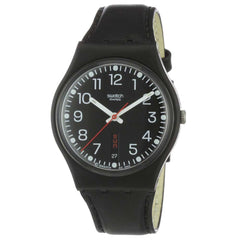 Swatch GB750 Unisex Red Sunday Black Leather Strap Black Dial Quartz Watch