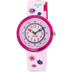 Swatch Girls Fabric Strap Watch - Flik Flak Autumn Colors Pink & White Dial | FBNP093