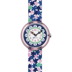 Swatch Girls Fabric Strap Watch - Flik Flak London Flower Blue & White Dial | FBNP080