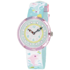 Swatch Girls Strap Watch - Flik Flak Splashy Dolphins Green & White Dial | FBNP035
