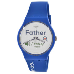 Swatch Men's Watch - All About Dad White Dial Blue Silicone Strap Quartz | SO29Z704