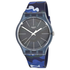 Swatch Men's Watch - Camouclouds Swiss Quartz Blue Camouflage Dial Strap | SUON140