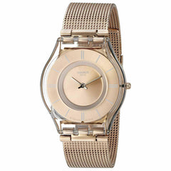 Swatch SFP115M Women's Skin Rose Gold Dial Rose Gold Plated Steel Mesh Bracelet Watch