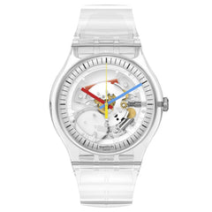 Swatch Unisex Quartz Watch - Clearly New Gent Clear Skeleton Dial Strap | SO29K100