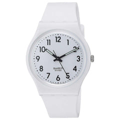 Swatch Unisex Quartz Watch - Just White Soft Plastic Case Silicone Strap | GW151O