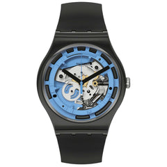 Swatch Unisex Quartz Watch - Monthly Drops Blue Anatomy Black Silicone Strap | SUOB187