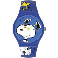 Swatch Unisex Quartz Watch - Peanuts Hee Hee Hee Dark Blue Silicone Strap | SO29Z106