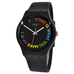 Swatch Unisex Watch - 1983 Freetid Quartz Black Dial Bio-Sourced Strap | SO29B103