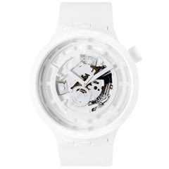 Swatch Unisex Watch - C-White Swiss Quartz Skeleton Dial Bio-Sourced Strap | SB03W100