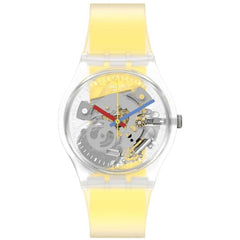 Swatch Unisex Watch - Clearly Yellow Striped Skeleton Dial Silicone Strap | GE291