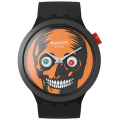 Swatch Unisex Watch - Halloween It's Spooky Time Facial Skeleton Dial Strap | SB03B700
