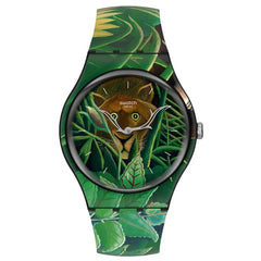 Swatch Unisex Watch - Moma The Dream by Henri Rousseau Quartz Green Strap | SUOZ333
