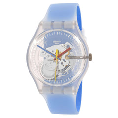 Swatch Unisex Watch - Monthly Drops Clearly Blue Striped Silicone Strap | SUOK156