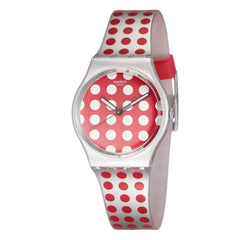 Swatch Unisex Watch - Red Flush Quartz Polka Dot Dial Silicone Rubber Strap | GE240