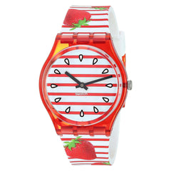 Swatch Unisex Watch - Toile Fraisee Quartz Red and White Dial Silicone Strap | GR177