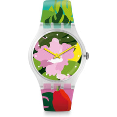 Swatch Women's Strap Watch - Brit-In Tropical Garden Swiss Quartz Silicone | SUOK132