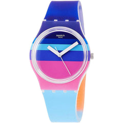 Swatch Women's Strap Watch - Think Fun Azul'heure Quartz Blue & Pink Dial | GE260