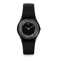 Swatch Women's Strap Watch - Think Fun Sparklenight Crystal Black Dial Black Rubber