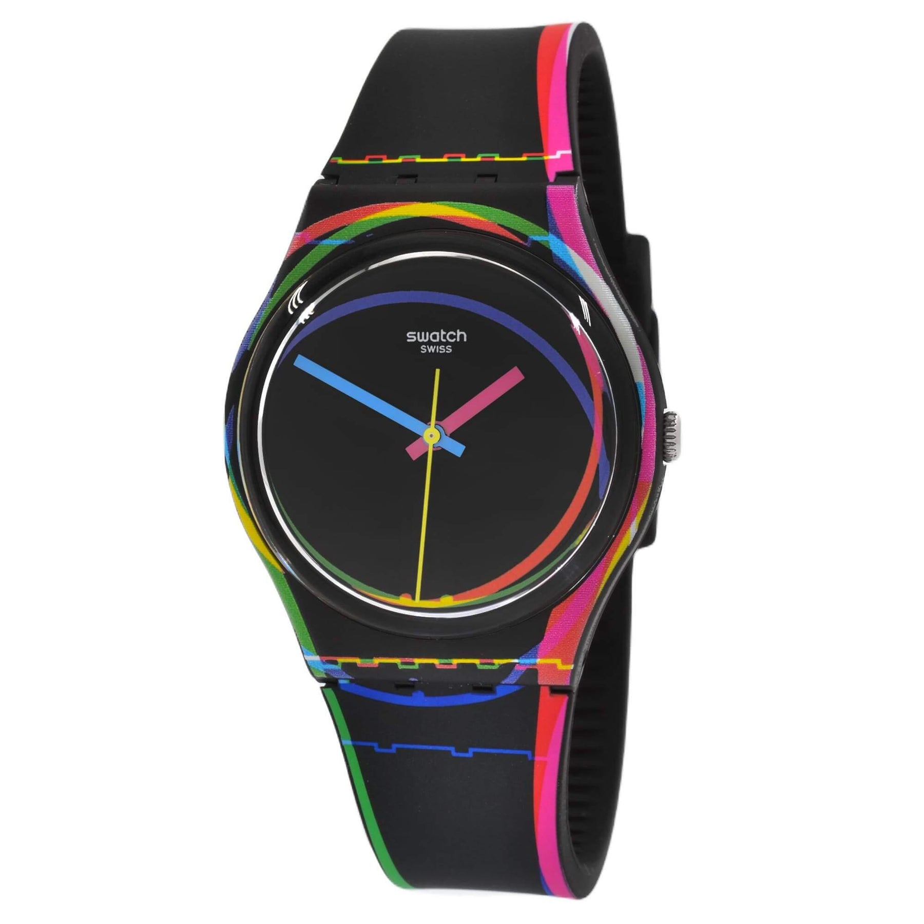 Swatch Women's Watch Monthly Drops Red Shore Black Dial Silicone Strap  GB333