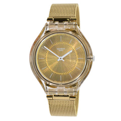 Swatch Women's Watch - Skincarat Gold Tone Dial Yellow Steel Mesh Bracelet | SVOK100M
